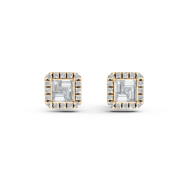 Cercei din aur galben cu diamante baguette, princess si rotunde de 0.77ct