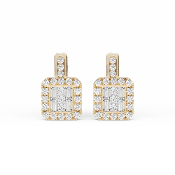 Cercei din aur galben cu diamante baguette, princess si rotunde de 0.76ct