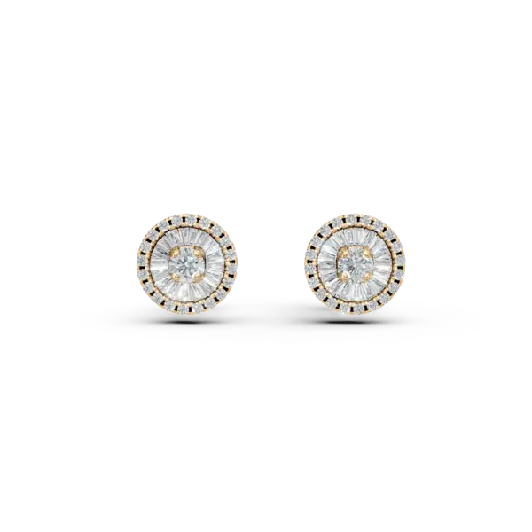 Cercei din aur galben cu diamante baguette si rotunde de 0.37ct