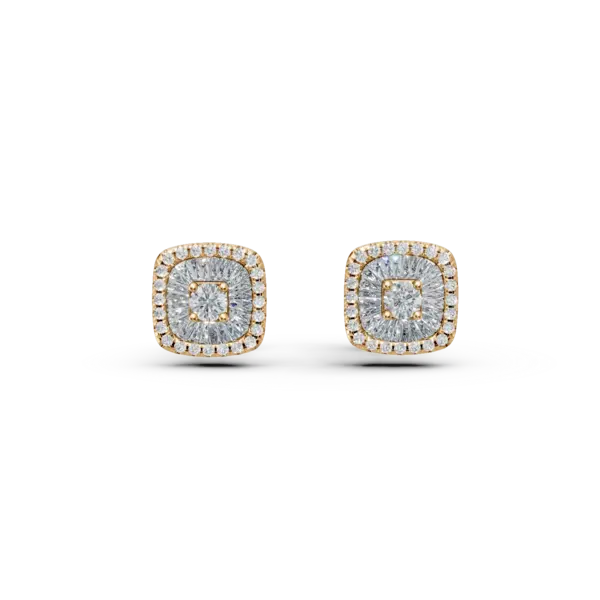 Cercei din aur galben cu diamante baguette si rotunde de 0.41ct