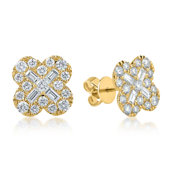 Cercei din aur galben cu diamante baguette si rotunde de 1.8ct