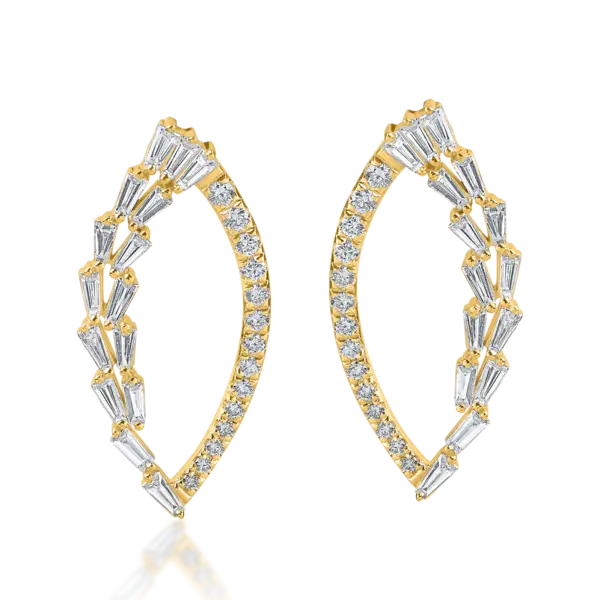 Cercei din aur galben cu diamante baguette si rotunde microsetting de 1.1ct