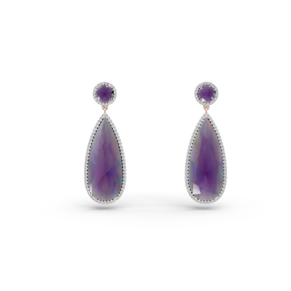 Cercei din aur roz cu ametiste pear de 13.85ct si diamante de 0.571ct