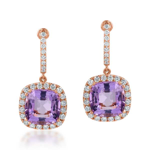 Cercei din aur roz cu ametiste rectangulare de 6.8ct si diamante de 0.7ct