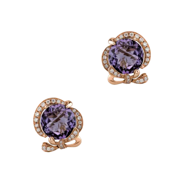 Cercei din aur roz cu ametiste roz de 6.4ct si diamante de 0.3ct