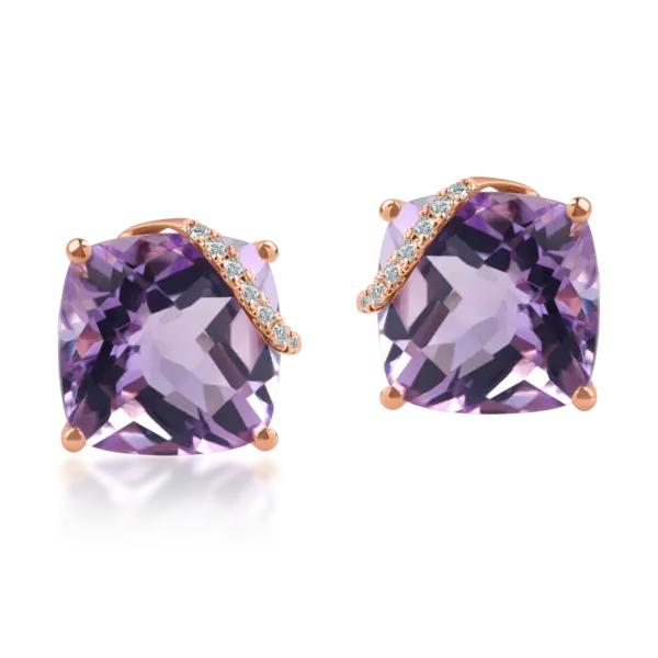 Cercei din aur roz cu ametiste taietura cushion si diamante de 6.86ct