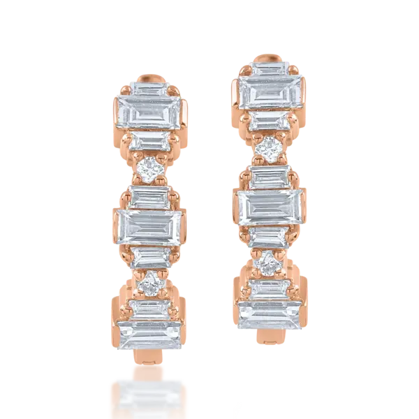 Cercei din aur roz cu diamante baguette de 0.44ct