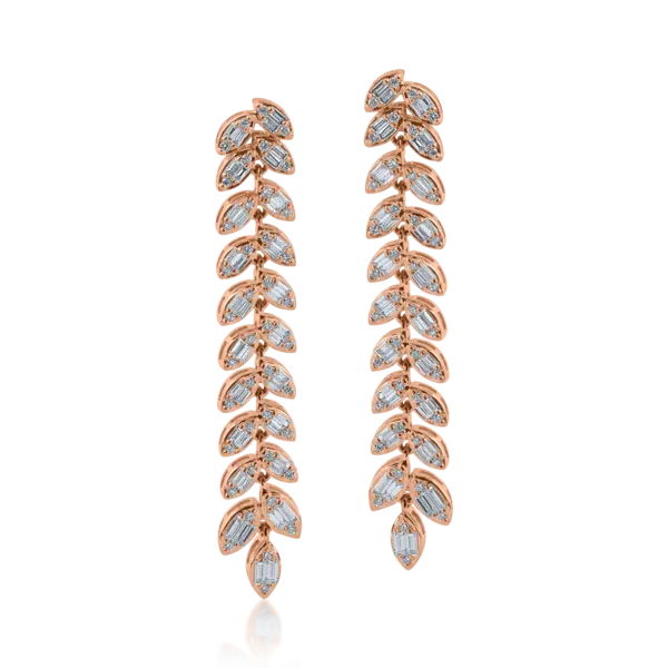 Cercei din aur roz cu diamante baguette si rotunde de 0.909ct