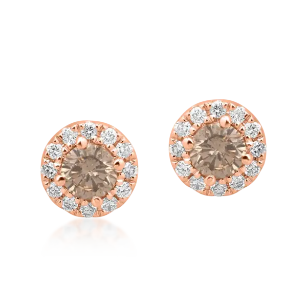 Cercei din aur roz cu diamante maro de 0.4ct si diamante transparente 0.14ct