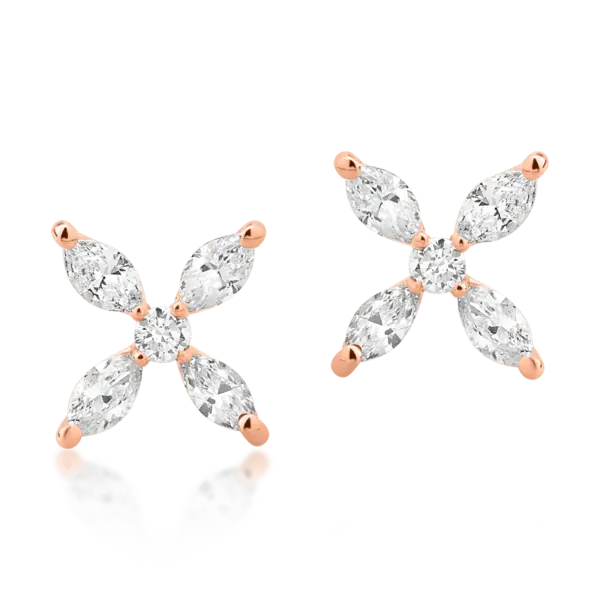 Cercei din aur roz cu diamante marquise si rotunde de 0.53ct