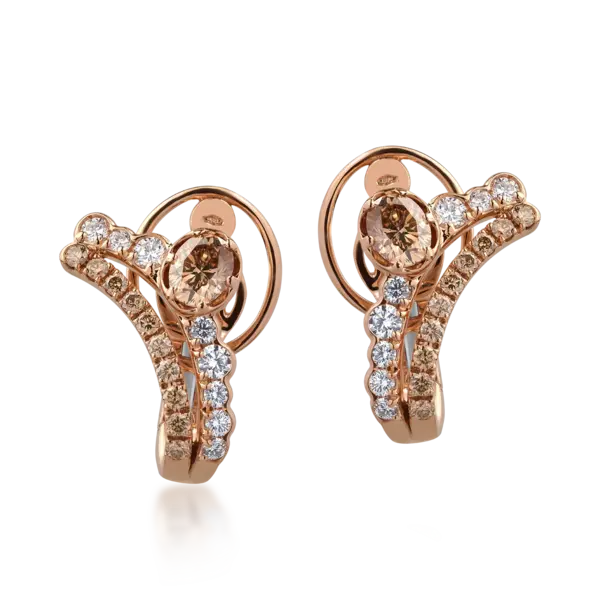 Cercei din aur roz cu diamante ovale si round de 2.15ct