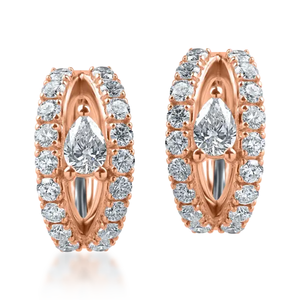 Cercei din aur roz cu diamante pear si rotunde de 1.07ct