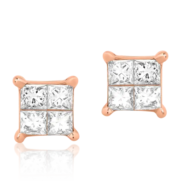 Cercei din aur roz cu diamante princess de 0.6ct