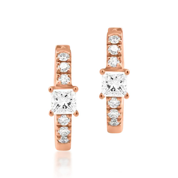 Cercei din aur roz cu diamante princess si rotunde de 0.19ct