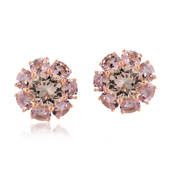 Cercei din aur roz cu morganite de 4.9ct si turmaline roz de 4.9ct