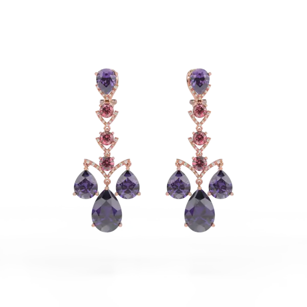 Cercei din aur roz cu pietre pretioase si semipretioase de 27.37ct