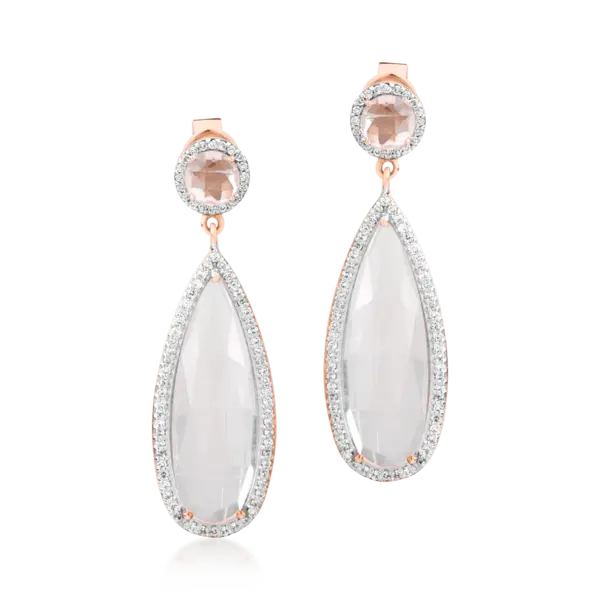 Cercei din aur roz cu quartz roz de 13.83ct si diamante de 0.567ct