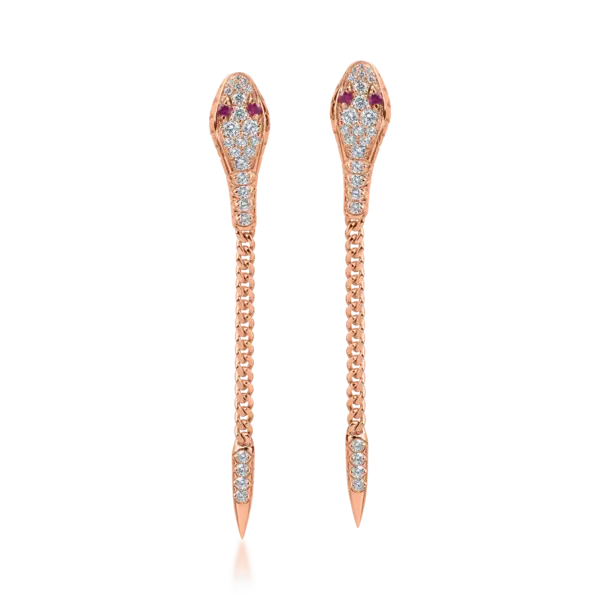 Cercei din aur roz cu rubine de 0.14ct si diamante de 1ct