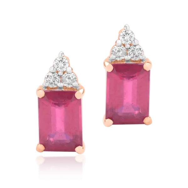 Cercei din aur roz cu rubine octogonale de 2.88ct si diamante de 0.13ct