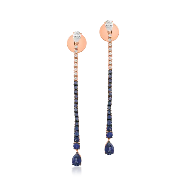 Cercei din aur roz cu safire de 3.4ct si diamante de 1ct