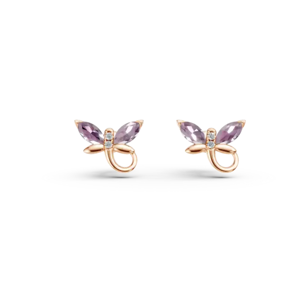 Cercei din aur roz cu safire roz marquise de 0.3ct si diamante round de 0.01ct pentru copii