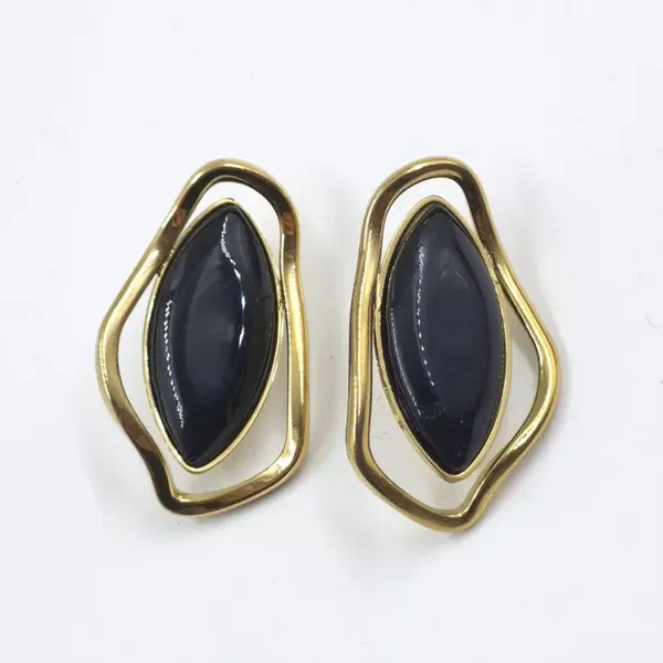 Cercei din otel inoxidabil negri Onyx Gold, , cu accente aurii si design sculptural