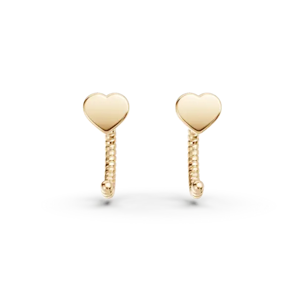 Cercei ear cuffs cu inimioara din aur galben