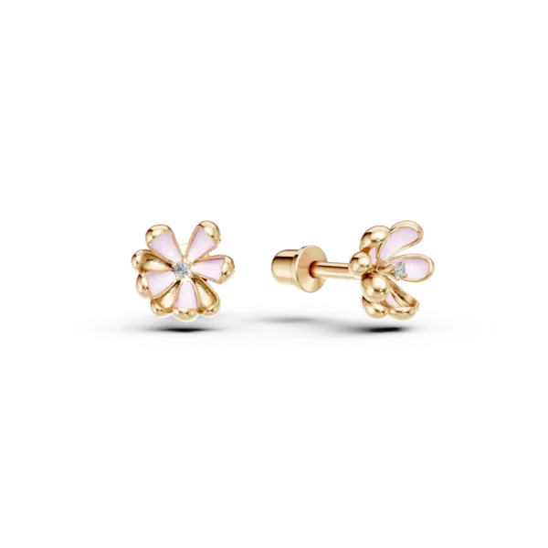 Cercei floare de tei din aur galben cu diamante de 0.02ct pentru copii
