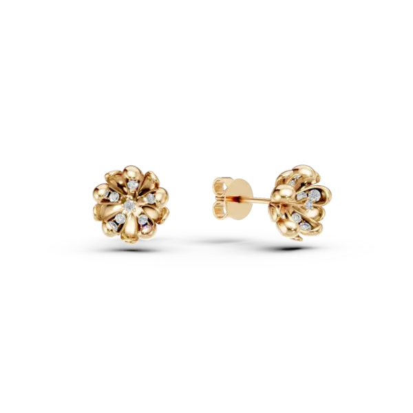 Cercei floare de tei din aur galben cu diamante de 0.1ct