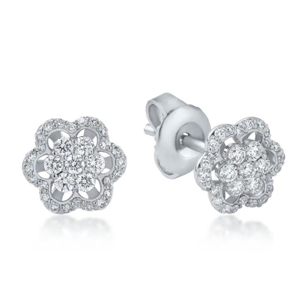 Cercei floare din aur alb cu diamante de 0.34ct