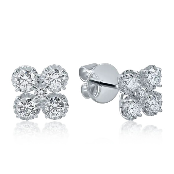 Cercei floare din aur alb cu diamante de 0.75ct