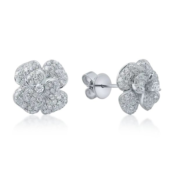 Cercei floare din aur alb cu diamante de 0.7ct