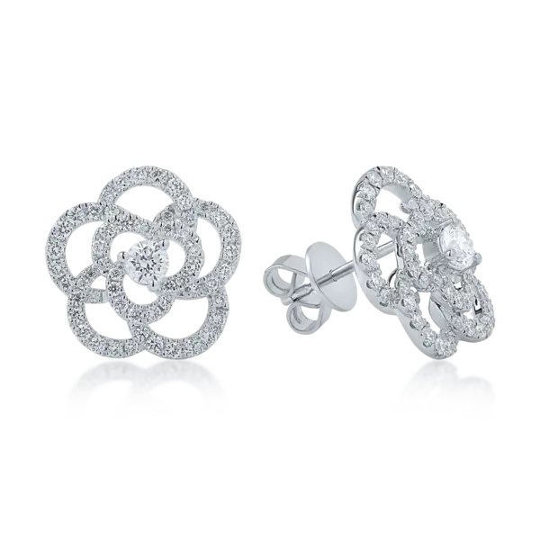 Cercei floare din aur alb cu diamante de 1.05ct