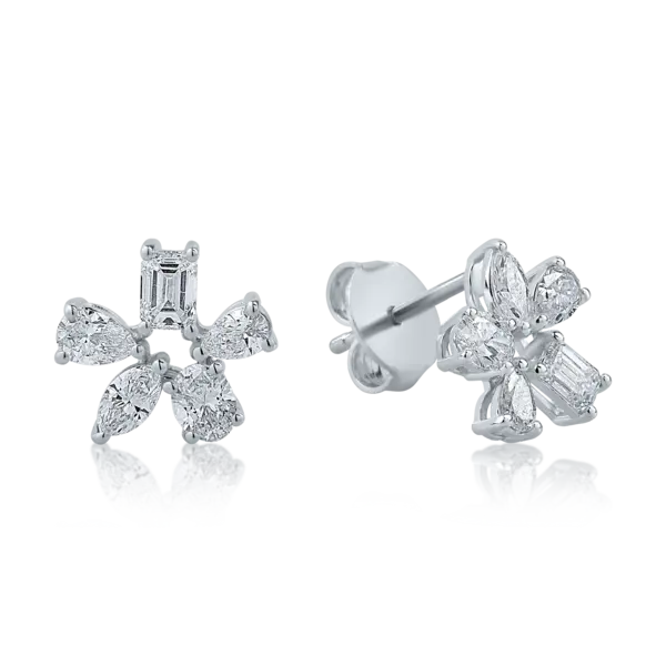 Cercei floare din aur alb cu diamante de 1.2ct