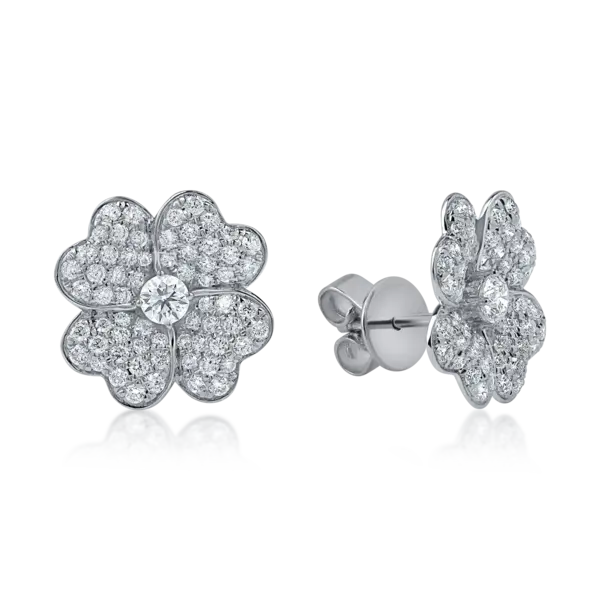 Cercei floare din aur alb cu diamante de 1.3ct