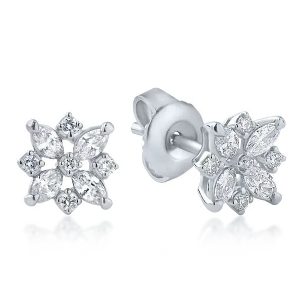 Cercei floare din aur alb cu diamante marquise si rotunde de 0.47ct