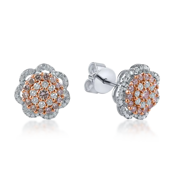 Cercei floare din aur alb-roz cu diamante de 0.8ct