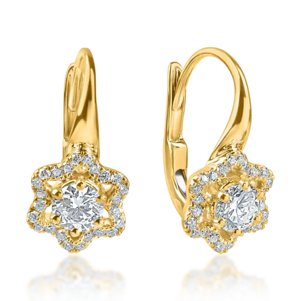 Cercei floare din aur galben cu diamante de 0.5ct