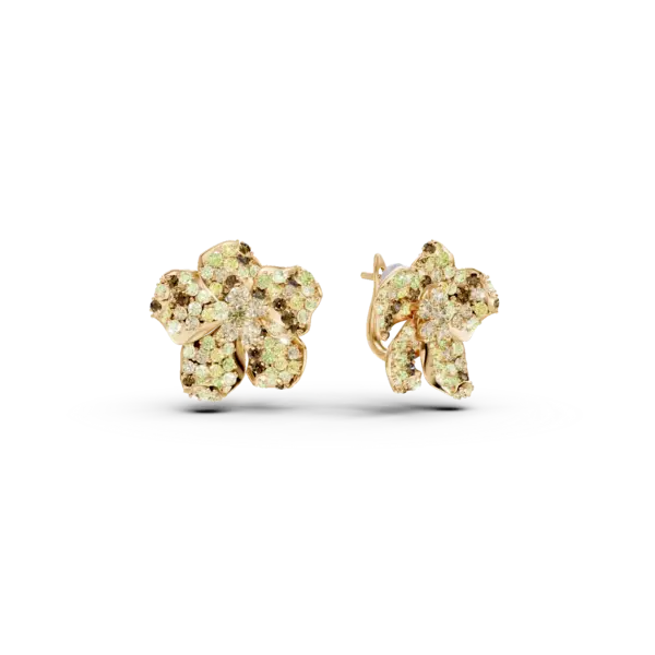 Cercei floare din aur galben cu diamante multicolore de 5.3ct