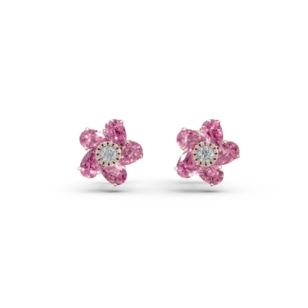 Cercei floare din aur roz cu pietre pretioase si semipretioase de 4.6ct