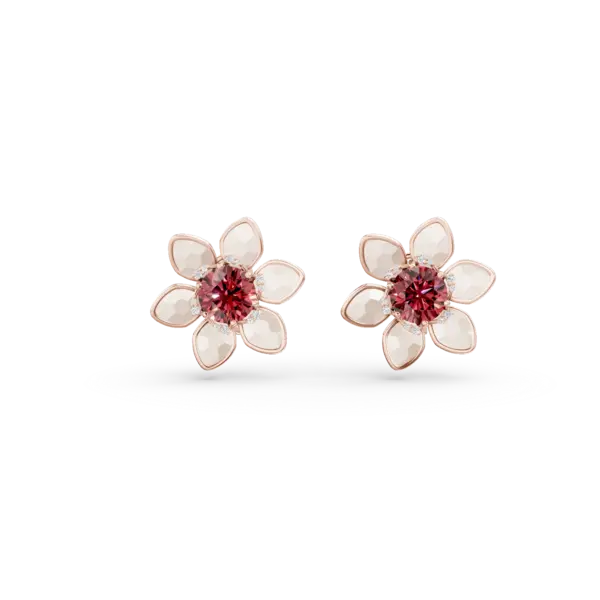 Cercei floare din aur roz cu pietre semipretioase de 11.7ct