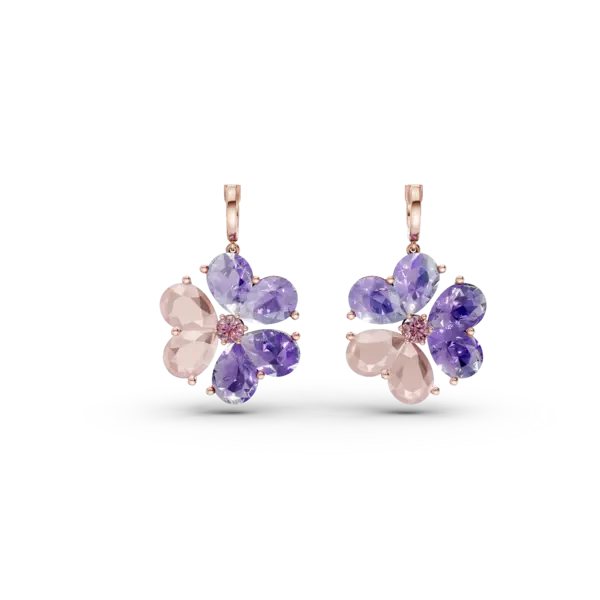 Cercei floare din aur roz cu pietre semipretioase de 7.9ct