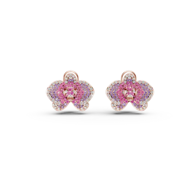 Cercei floare din aur roz cu safire roz de 2.2ct si diamante de 0.55ct