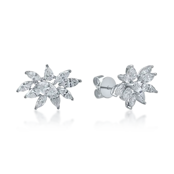 Cercei florali din aur alb cu diamante pear de 0.61ct si diamante marquise de 1.42ct