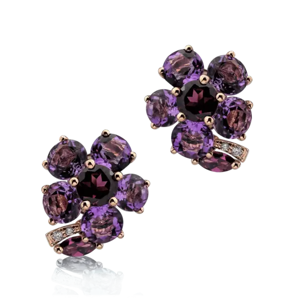 Cercei florali din aur alb cu pietre pretioase si semipretioase de 6.34ct
