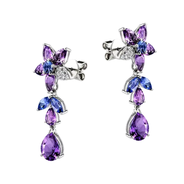 Cercei florali din aur alb cu pietre pretioase si semipretioase de 7.9ct