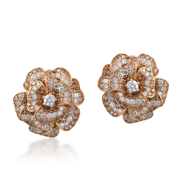 Cercei florali din aur alb-roz cu diamante de 8.56ct