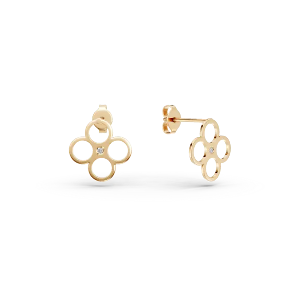Cercei florali din aur galben cu diamante de 0.01ct