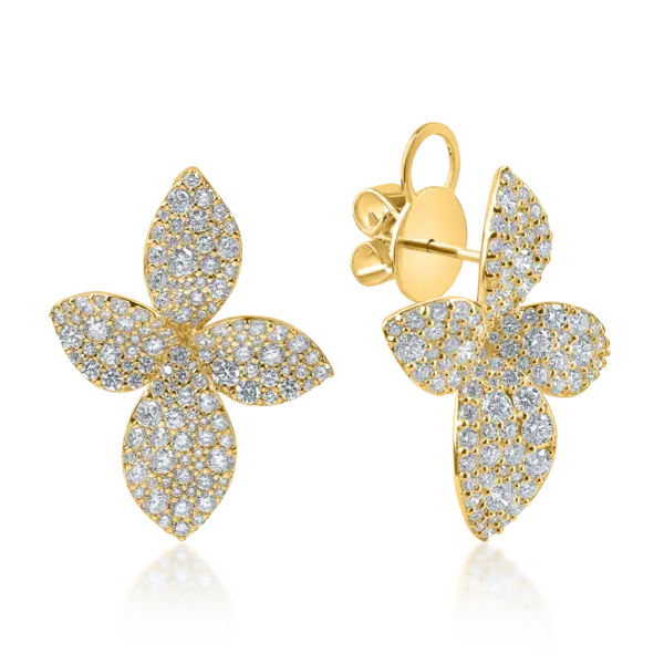 Cercei florali din aur galben cu diamante de 3.06ct