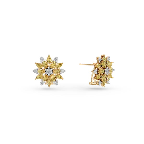 Cercei florali din aur galben cu diamante galbene si incolore de 5.19ct
